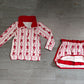 ( No moq ) Preorder Baby Girls Kids Long Sleeves Hearts Bows Shirt Skirt Shorts Valentine Set Clothes