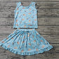 Baby Girl Sleeveless Dog Blue Tops Shorts Skirt Outfit Clothes Set