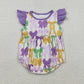 Baby Girls Infant Short Sleeves Bows Mardi Gras Bubble Romper RTS
