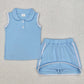 Baby Girl Blue Pullover Buttons Shirt Shorts Skirt Skort Clothes Sports Set RTS