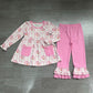 Baby Girl Kids Christmas Santa Bows Stripes Pockets Tunic Pink Pants Set Clothes RTS