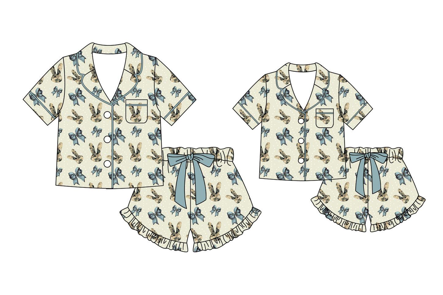 ( Moq 5 Each Style ) Baby Girl Adult Women Rabbits Green Bows Easter Shirts Shorts Sibling Mommy And Me Family Sets
