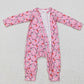 LR0757 Baby Girl Long Sleeves Christmas Lights One Piece Zipper Pink Romper