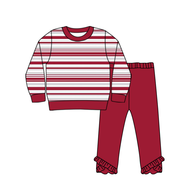 Baby Girl Long Sleeves Stripes Red Cotton Pants Set