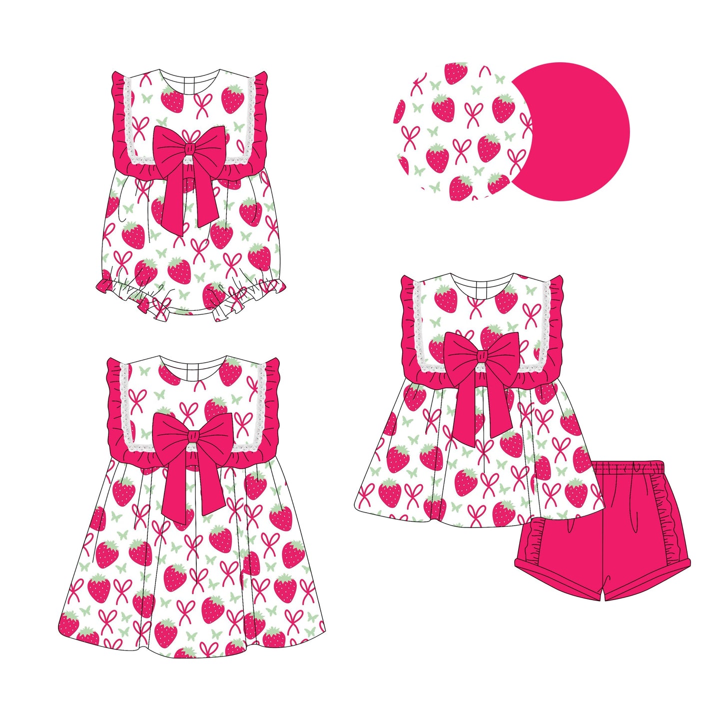 Baby Girl Strawberry Bows Sibling Romper Dress Set ( Moq 5 Each Style ) 3.17