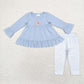 Sibling Girls Toddler Embroidery turkey Tunic Pants Thanksgiving Fall Set Clothes RTS