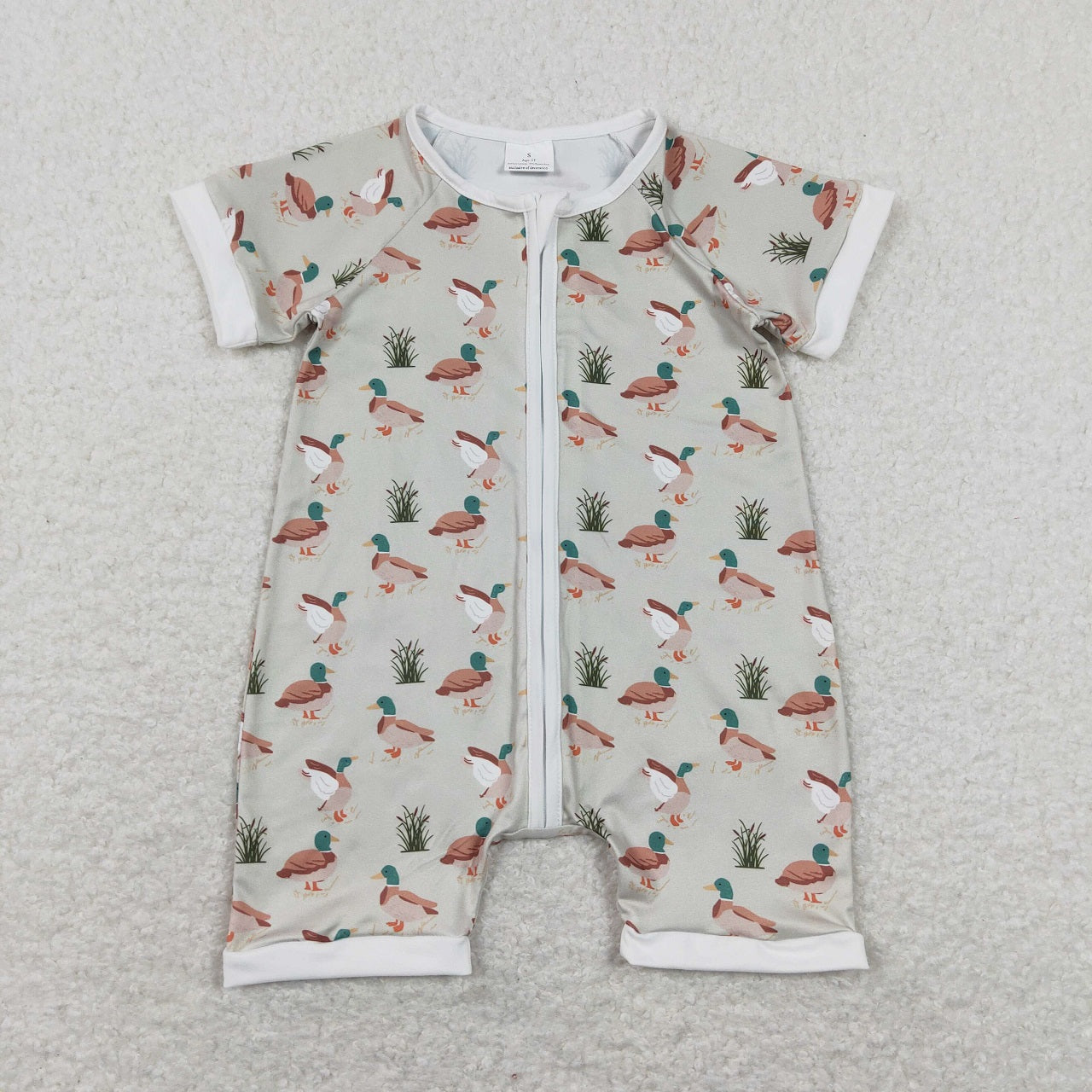 SR0877 Baby Boy Short Sleeves Ducks Zipper One Piece Romper