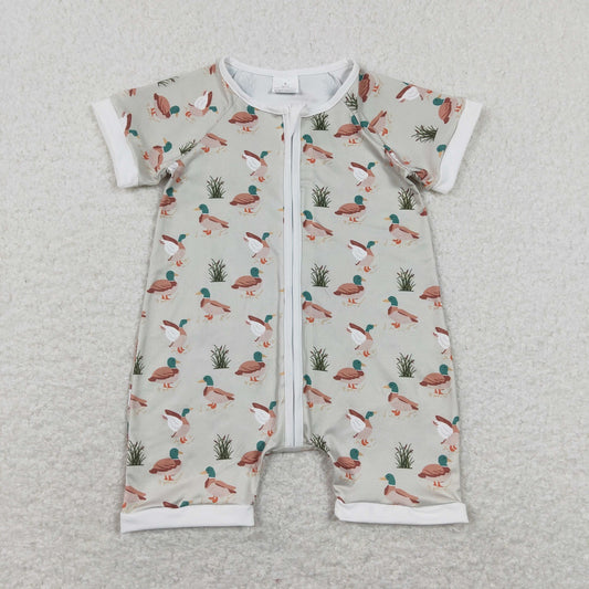 SR0877 Baby Boy Short Sleeves Ducks Zipper One Piece Romper