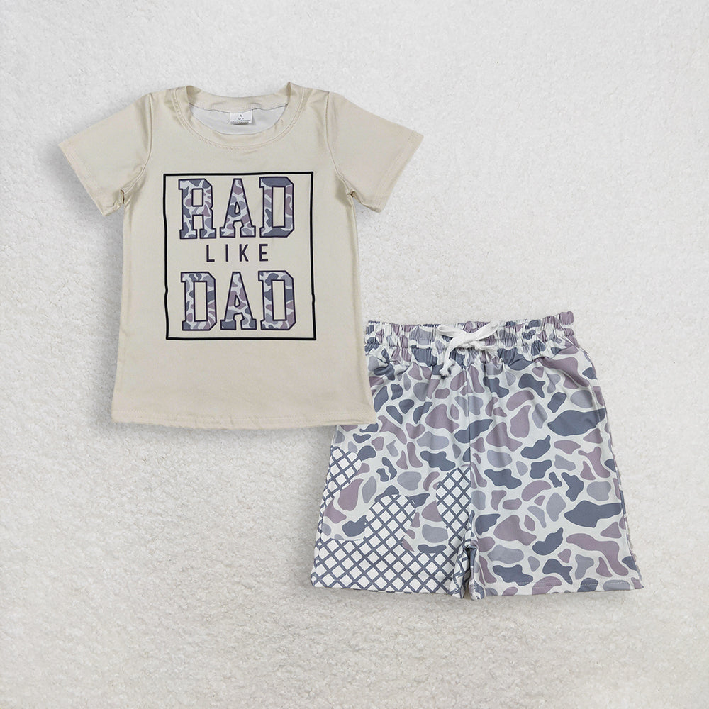 Baby Boys Kids Short Sleeves Dad Shirt Camo Plaid Pockets Shorts Summer Clothes Set RTS