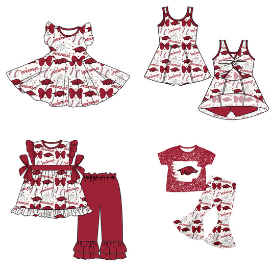 ( Moq 5 each style ) Baby Girl Toddler Team Bows Baseball Pig Sibling Dress Set