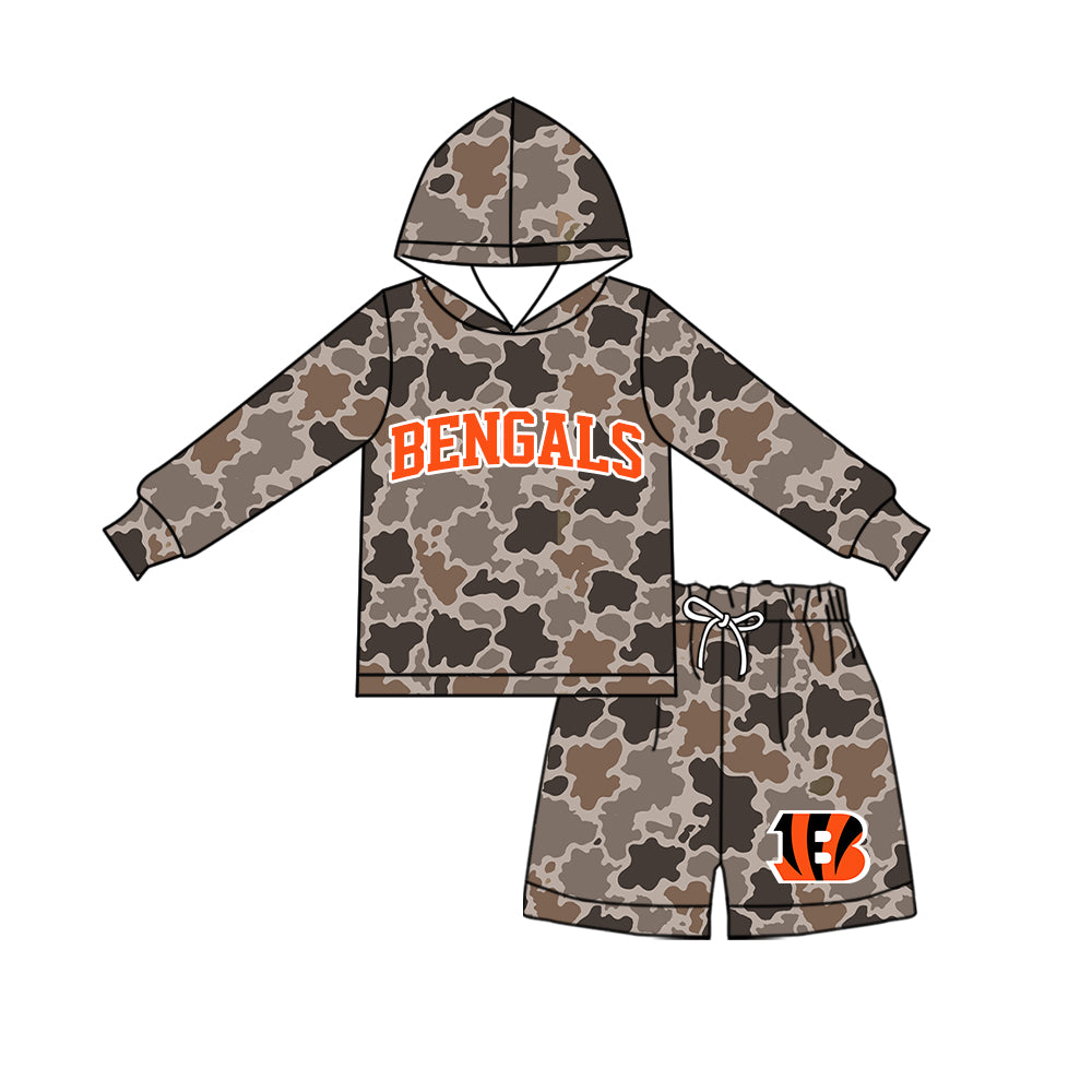 ( Moq 5 ) Baby Girls Kids Long Sleeves Hoodie Shirt Camo Shorts Team Set Clothes
