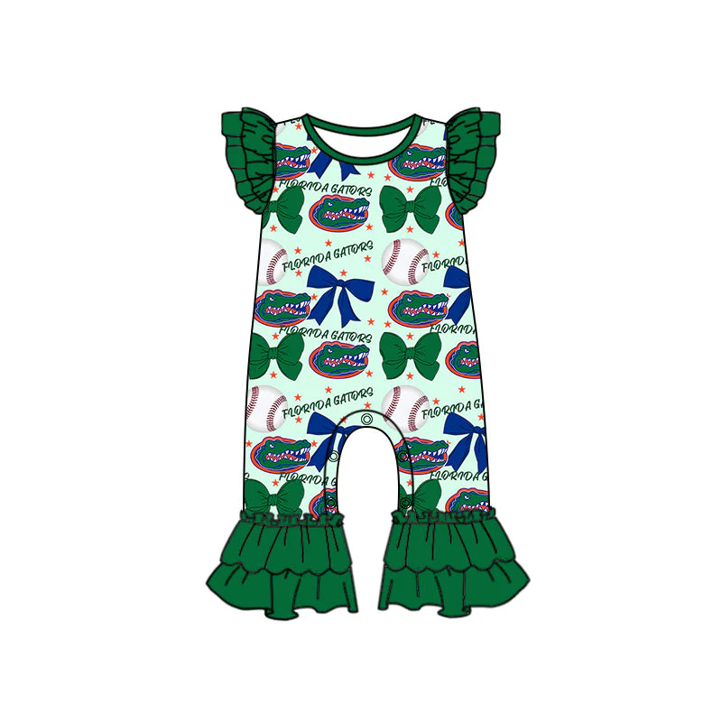 ( Moq 5 each style ) Baby Girl Toddler Team Bows Baseball Green Sibling Romper Dress Set 6.13