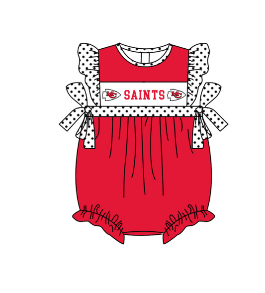 ( Moq 5 ) Baby Girls Kids Short Sleeves Bows Team KC Bubble Romper