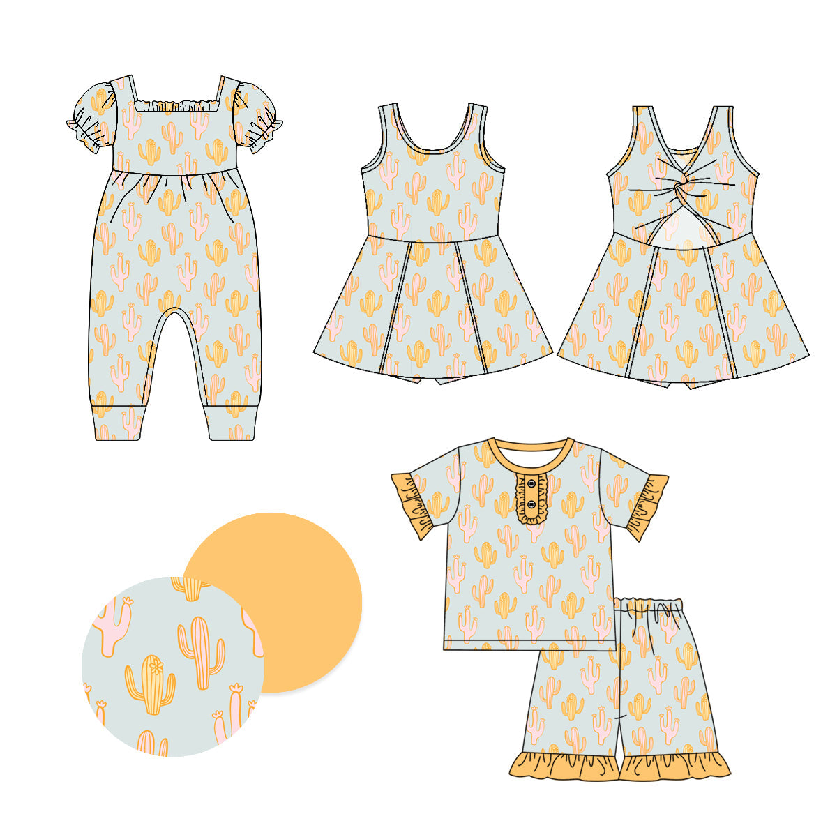 Baby Girl Western Cactus Sibling Romper Dress Set ( Moq 5 Each Style ) 1.16