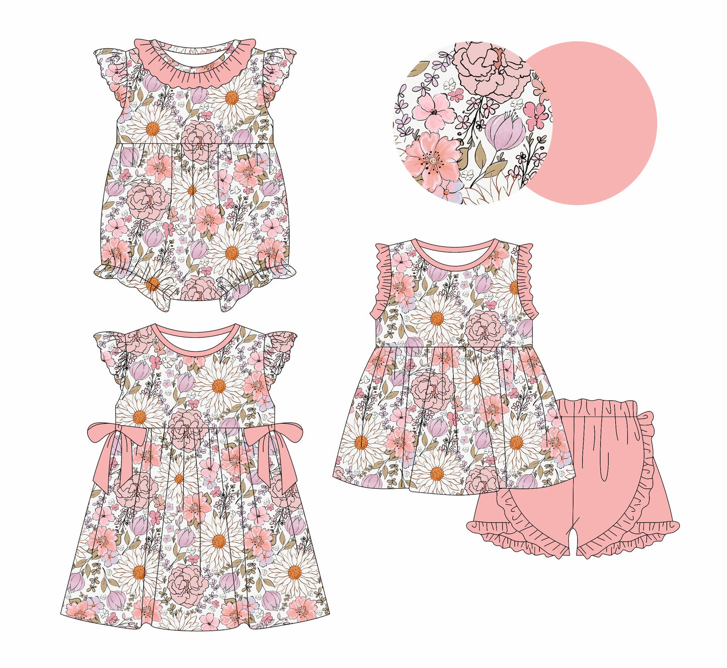 Baby Girl Flower Sibling Romper Dress Set ( Moq 5 Each Style ) 1.13