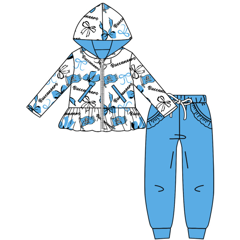 ( Moq 5 each style ) Baby Boy Girl Team Cheer Sibling Shirt Blue Bows Dress Set 8.18