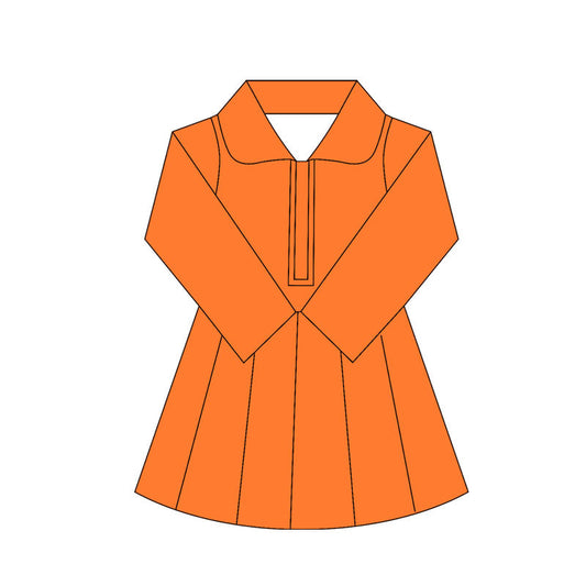 ( Moq 10 ）Baby Girl Orange Long Sleeves Zipper Activity Wear Yoga Knee Length Dress