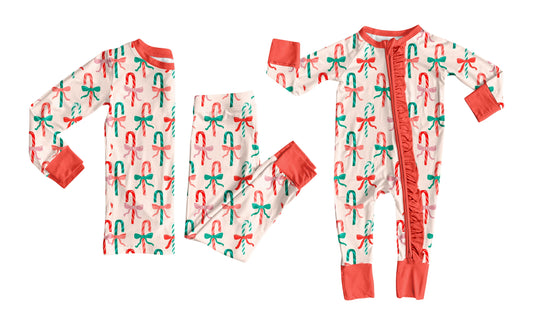 ( Moq 5 Each Style ) Baby Kids Toddler Candy Cane Christmas Sibling Pajamas Romper Set