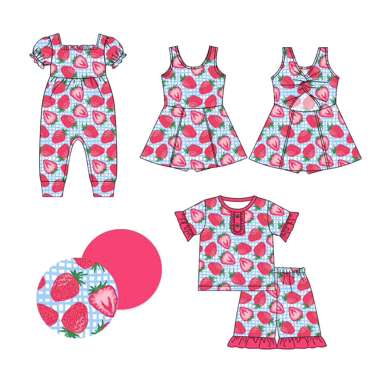 Baby Girl Strawberry Checked Sibling Dress Romper Set ( Moq 5 Each Style ) 1.4