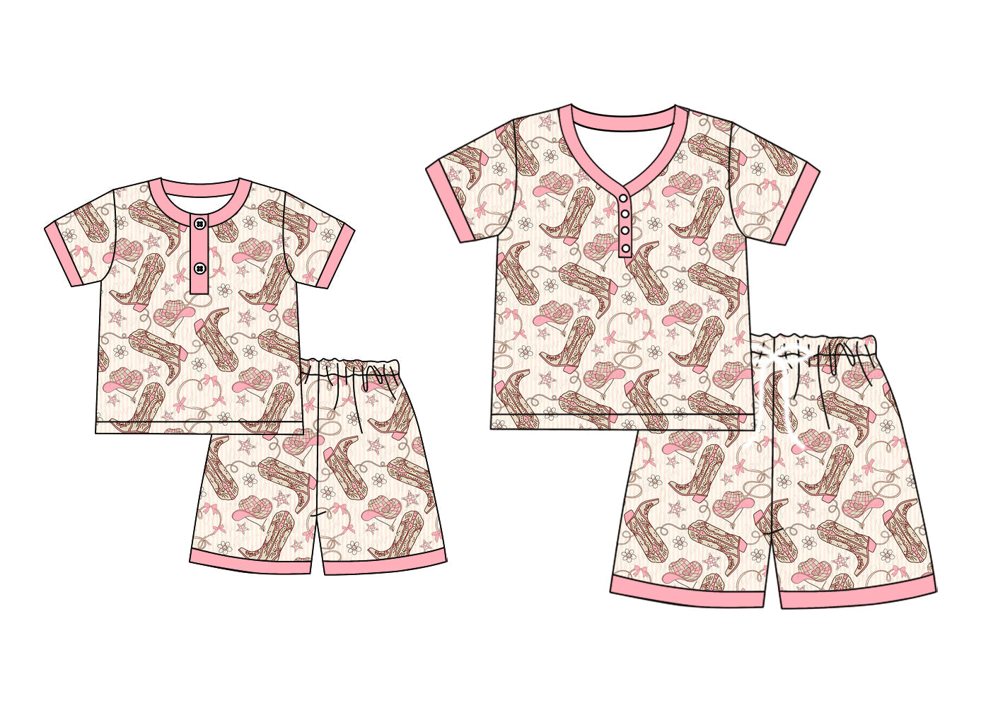 ( Moq 5 Each Style ) Baby Girl Adult Women Western Boots Flower Sibling Mommy And Me Family Pajamas Set 4.23