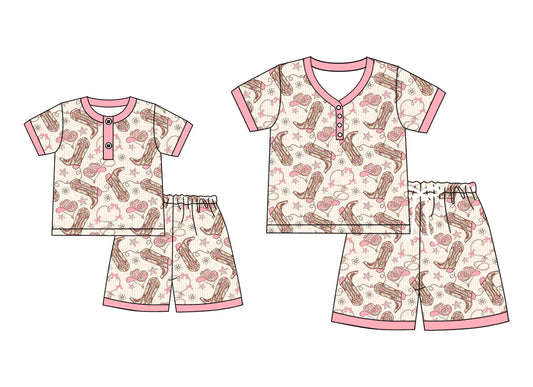 ( Moq 5 Each Style ) Baby Girl Adult Women Western Boots Flower Sibling Mommy And Me Family Pajamas Set 4.23