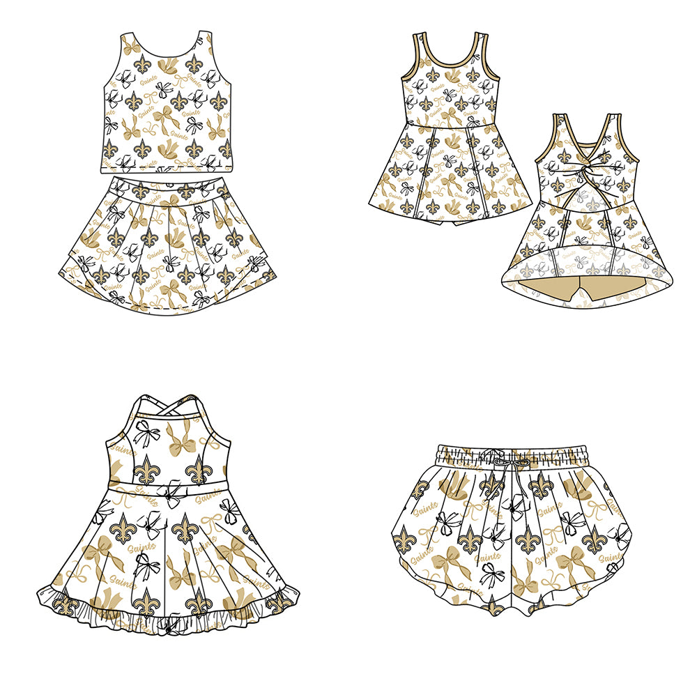 ( Moq 5 Each Style ) Baby Girls Toddler Bows Team Sibling Shorts Dresses Set Summer Clothing
