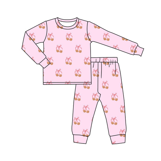 Baby Girl Long Sleeves Dogs Bows Shirt Pants Pajamas Pink Set