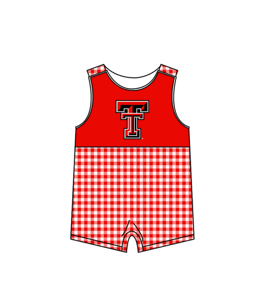 ( Moq 5 ) Baby Boys Kids Sleeveless Red Plaid Team Summer Romper