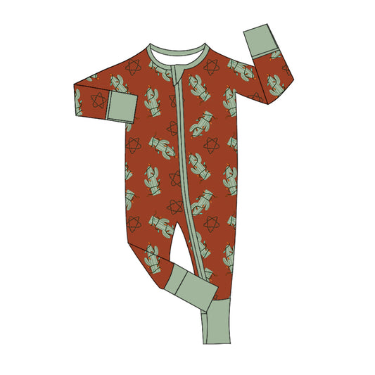 Baby Boy Infant Long Sleeves Cactus Lights Zipper Christmas Romper