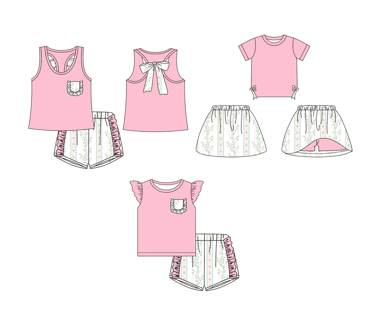 Baby Girl Flower Summer Sibling Pink Set ( Moq 5 Each Design ) 12.14