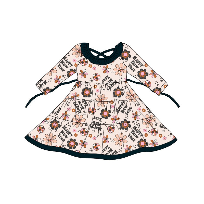 Baby Girl Happy New Year Flower Ruffle Dress