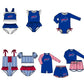 ( Moq 5 Each Style ) Baby Boys Girls Kids Team Sibling Blue Jumpsuits Sets Swimsuits Clothes