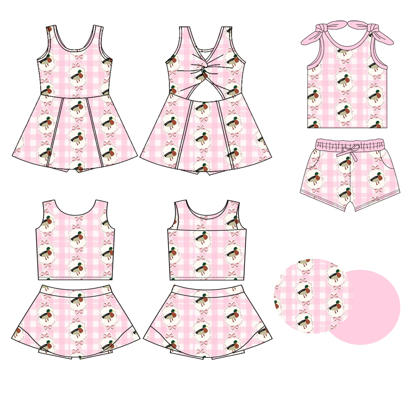 ( Moq 5 Each Style ) Baby Girls Kids Sleeveless Ducks Bows Sibling Shorts Dress Sets Clothes