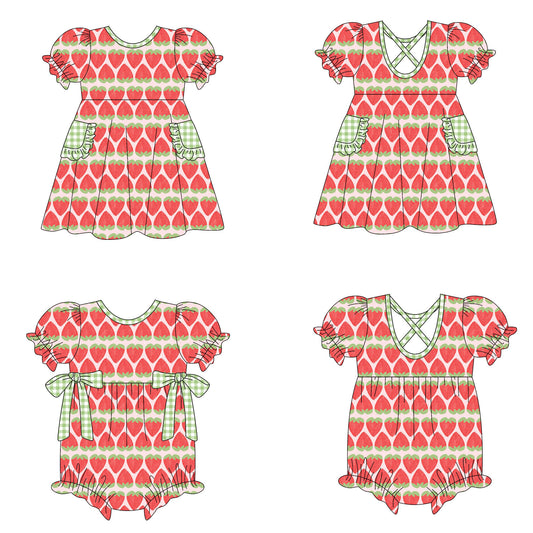 ( Moq 5 Each Style ) Girls Kids Short Sleeves Strawberry Valentine's Day Sibling Romper Dress