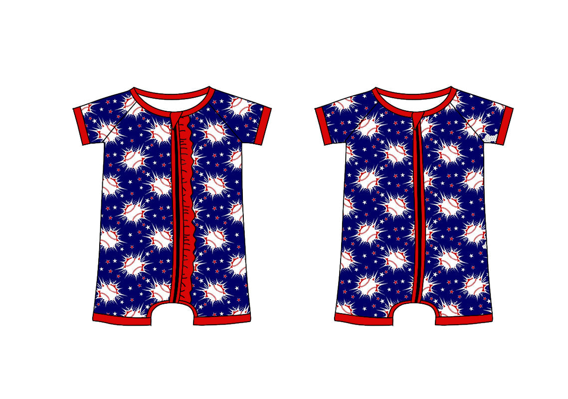 Baby Boy Girl Short Sleeves Baseball Zipper Sibling Romper ( Moq 5 Each Style ) 3.8