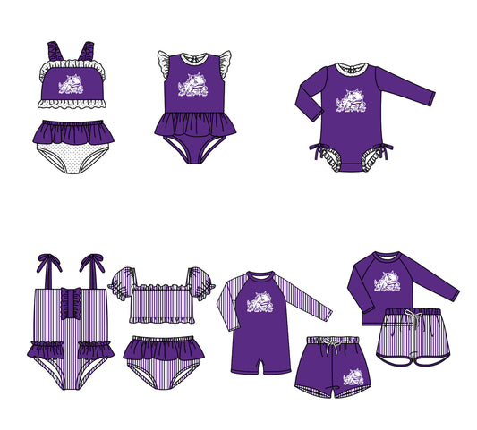 ( Moq 5 Each Style ) Baby Boys Girls Kids Team Sibling Jumpsuits Purple Sets Swimsuits