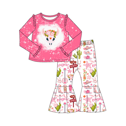 Baby Girl Toddler Western Pink Shirt Cactus Boots Pants Set