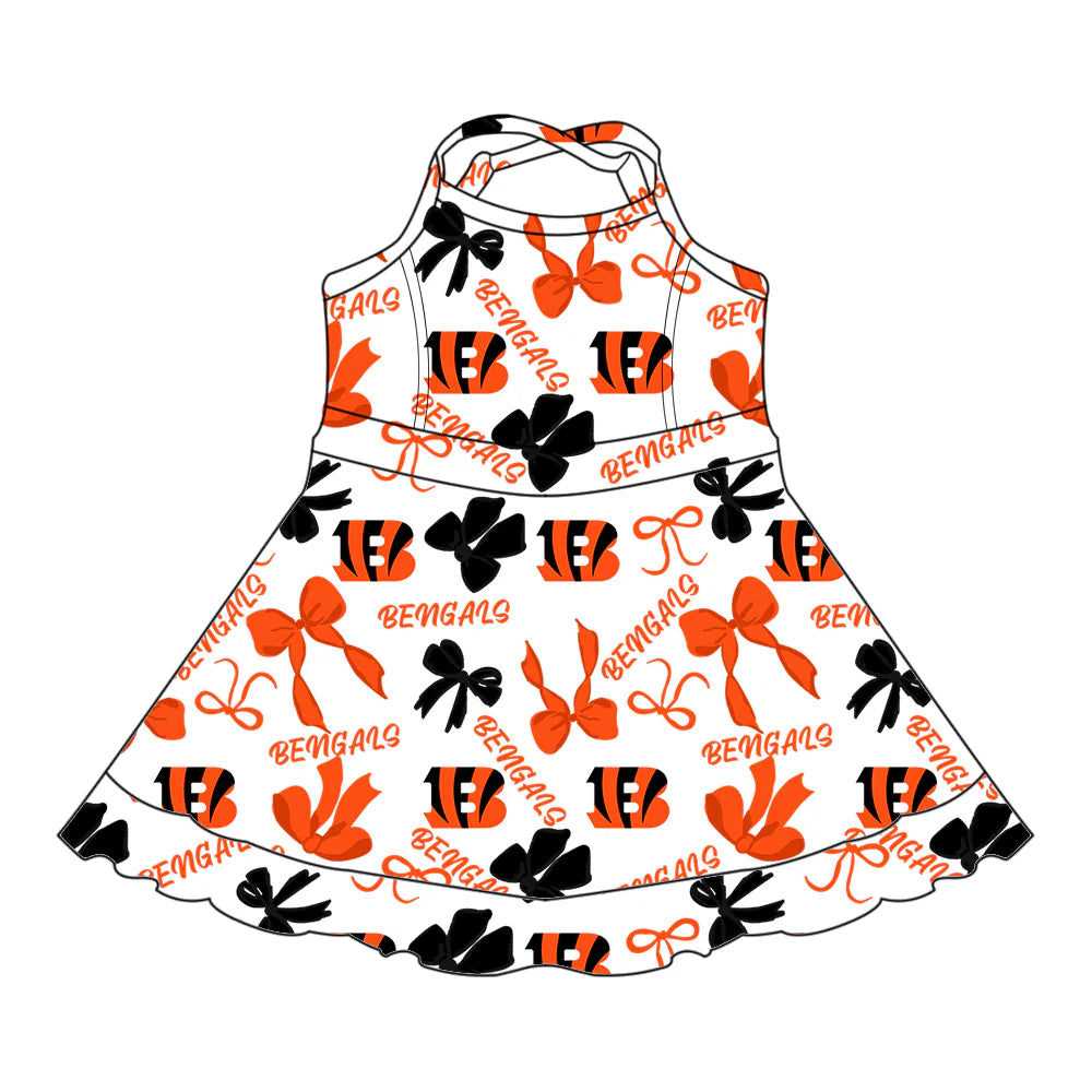 ( Moq 5 each style ) Baby Girl Toddler B Team Orange Bows Sibling Skort Dress Set 6.11