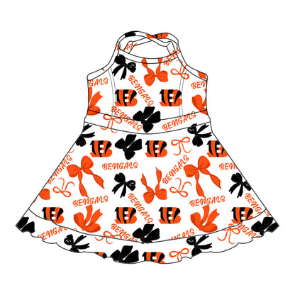 ( Moq 5 each style ) Baby Girl Toddler B Team Orange Bows Sibling Skort Dress Set 6.11