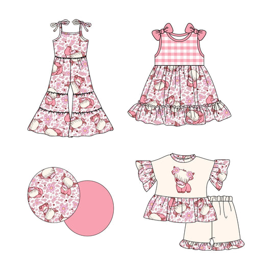 Baby Girl Western Cow Flower Pink Sibling Jumpsuit Dress Set ( Moq 5 Each Style ) 2.21