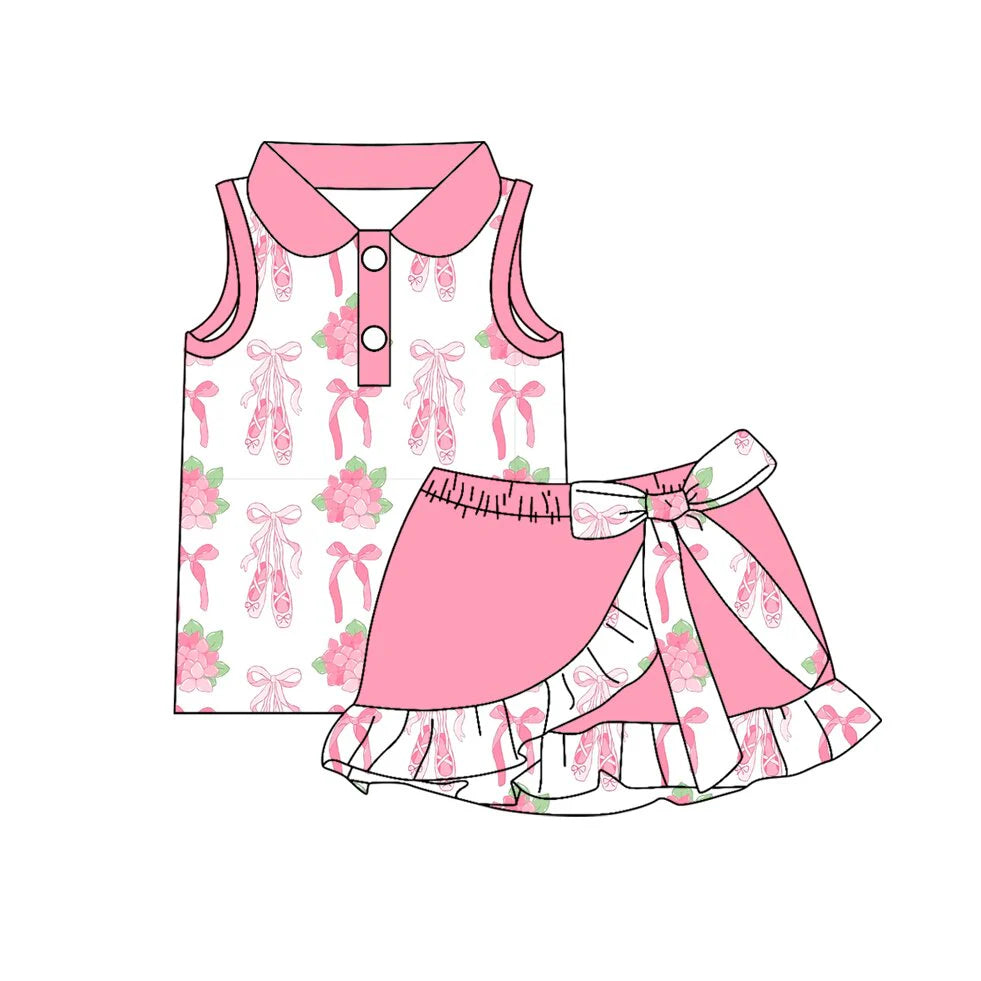 ( Moq 5 Each Style ) Sibling Baby Girls Toddler Bows Buttons Shirts Ruffle Skirts Shorts Summer Sets