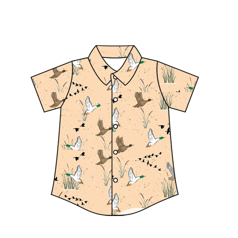 ( Moq 5 ) Baby Boys Short Sleeves Ducks Button Shirt Tops