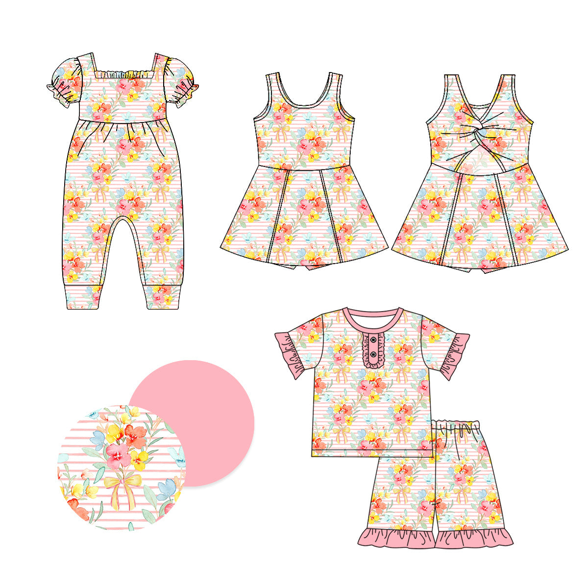 Baby Girl Flower Stripes Sibling Romper Dress Set ( Moq 5 Each Style ) 1.7