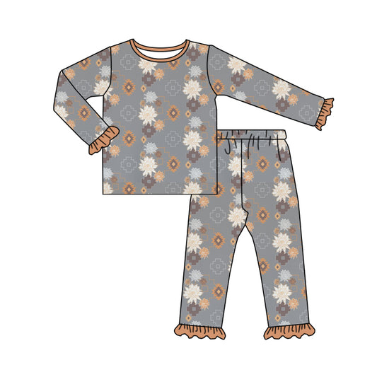 Baby Girl Long Sleeves Western Flower Shirt Pants Pajamas Set