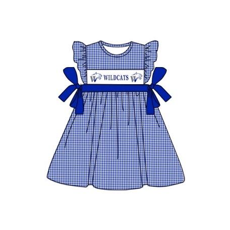 baby girl checkered flutter sleeves team blue dress