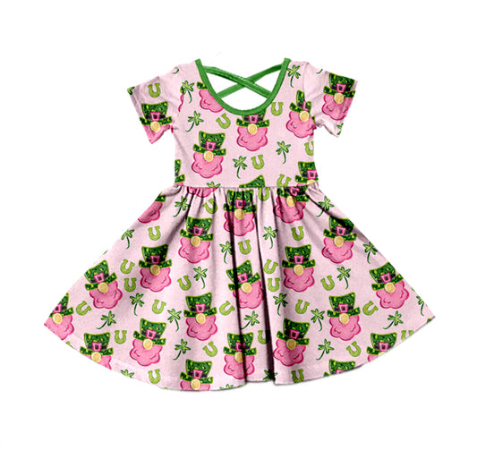 Baby Girl Short Sleeves St. Patrick Hat Knee Length Dress Moq 5