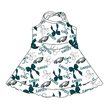 ( Moq 5 each style ) Baby Girl Toddler Team Green Bows Sibling Skort Dress Set 6.9