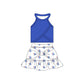 ( Moq 10 ) Baby Girl Sleeveless Blue Vest Top Flower Dots Bow Ruffle Shorts Skirts Activity Wear Yoga Set