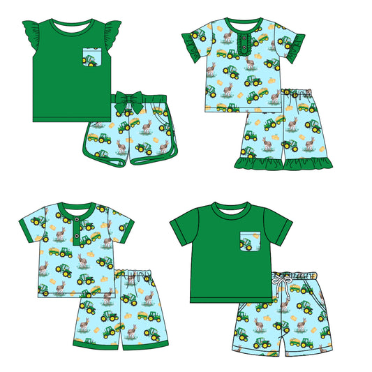Baby Boy Girl Short Sleeves Farm Trucks Sibling Set ( Moq 5 Each Style ) 12.17