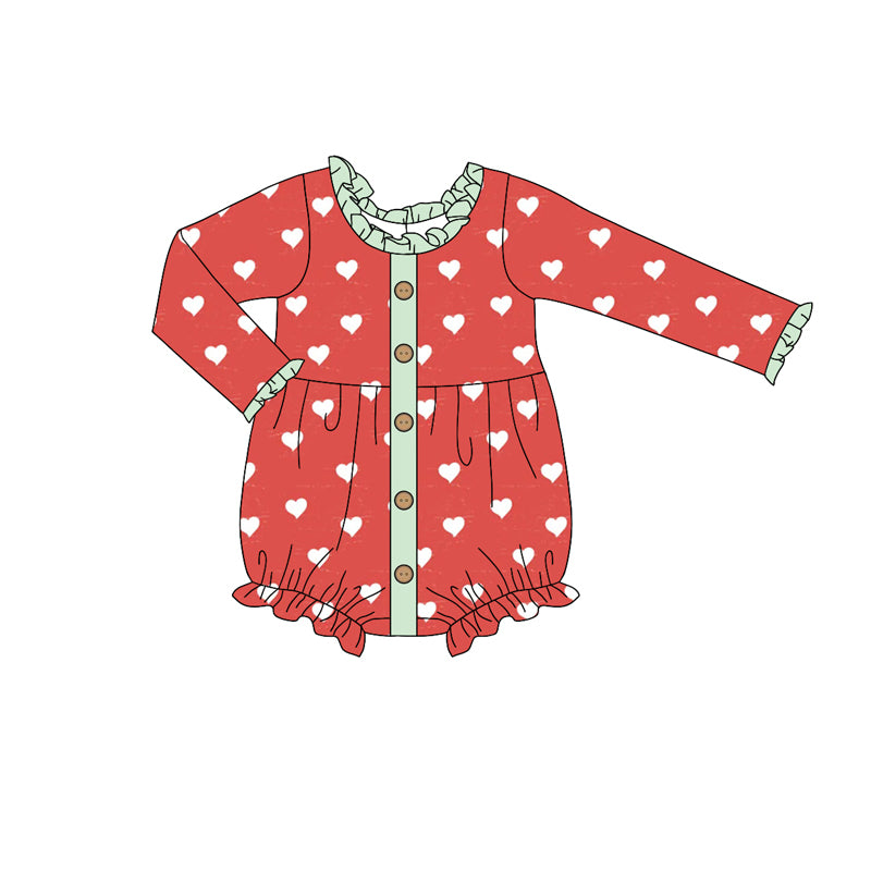 Baby Girl Infant Long Sleeves Hearts Valentine Bubble Romper Moq 5